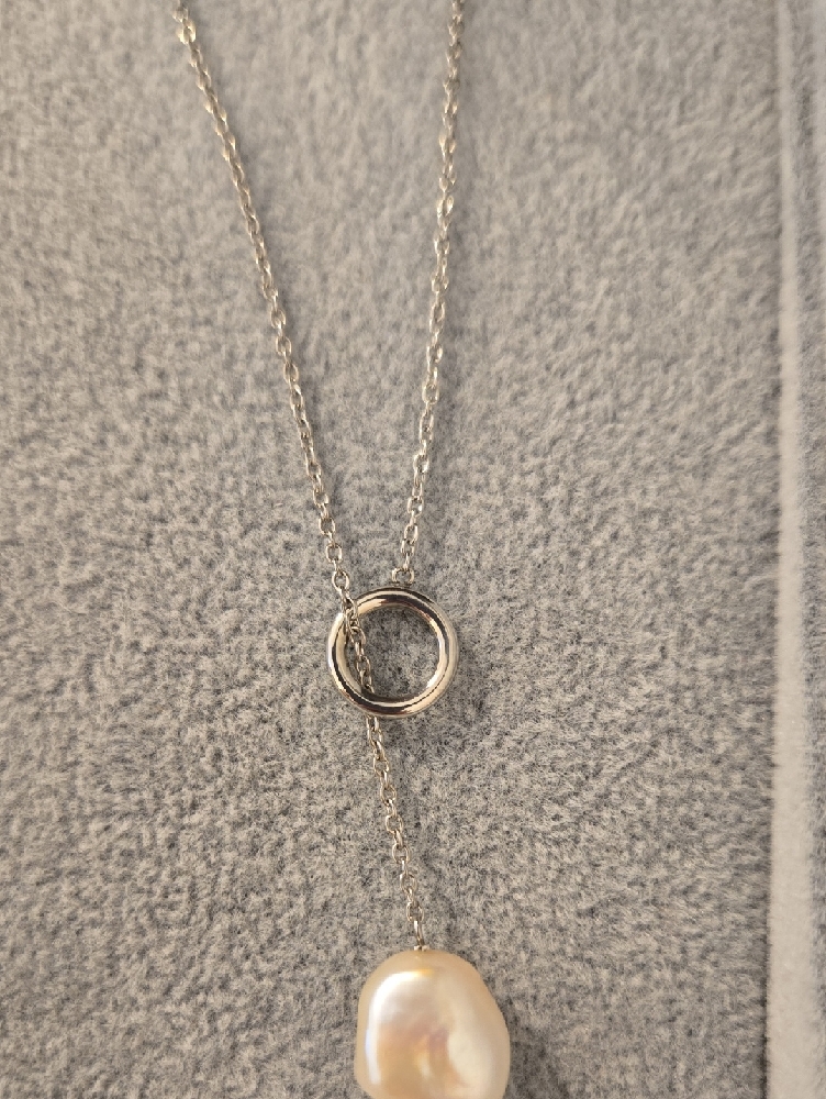 Skagen Stainless Steel Circle Pearl Drop Necklace 15$